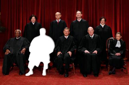 Justices of the U.S. Supreme Court pose for formal group photo in the East Conference Room in Washington